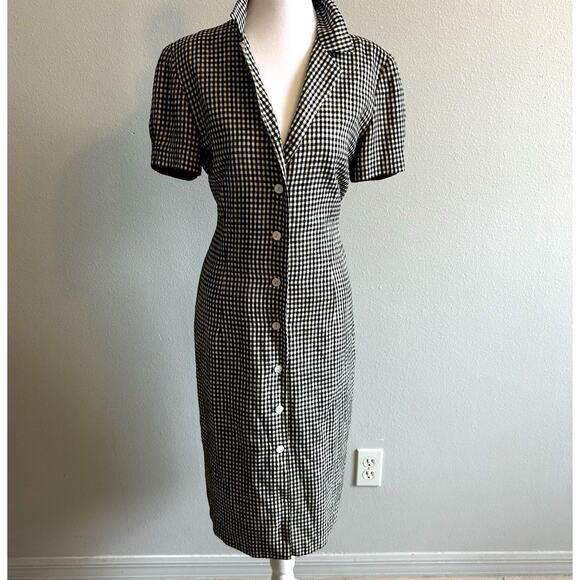 VTG 80s gingham midi Designer dress 8 checkered retro Houndstooth Sexy Secretary - Picture 1 of 16